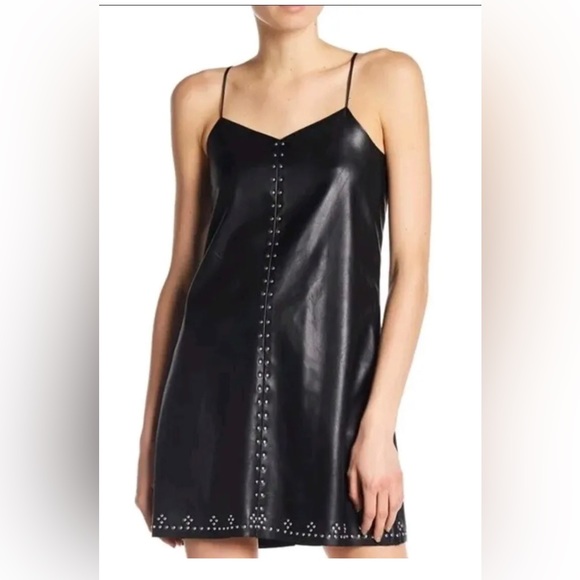BLANK NYC Womens Black Studded Vegan Leather Slip Dress size Small - Picture 1 of 2
